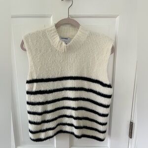 Old Navy Mock Neck Fuzzy Striped Sleeveless Sweater- Cream and Black Size Large